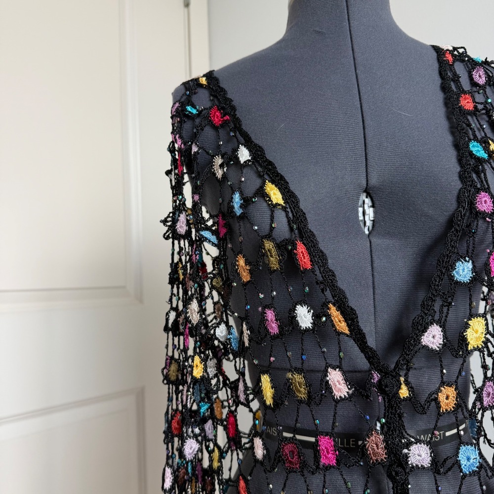 Vintage Mirasol Beaded Crochet Knit Festival Top